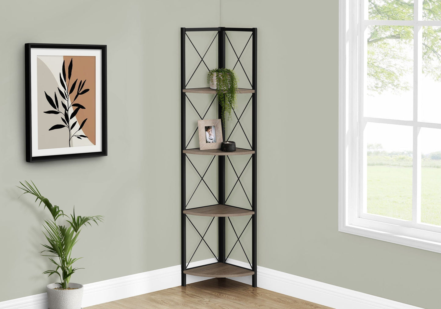 4-Tier Corner Bookshelf with Marble Look and Metal Frame