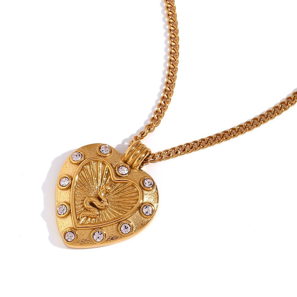 Aura Gold Celestial Moon & Star Disc Necklace | Vintage Titanium Stainless Steel Medallion | Retro Sun & Moon Crystal Charm Jewelry