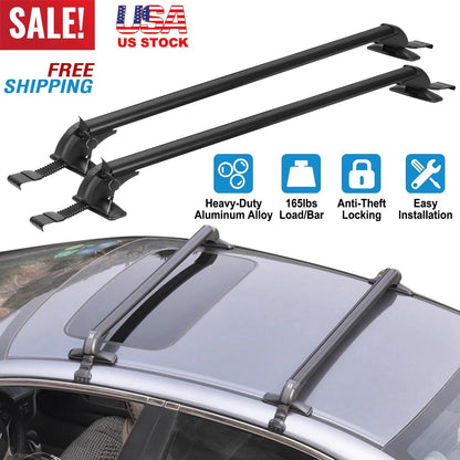 2PCS Universal 110cm/43-inch Car Roof Rack Cross Bar w/ Anti-Theft Lock Adjustable Window Frame for bike kayak cargo luggage