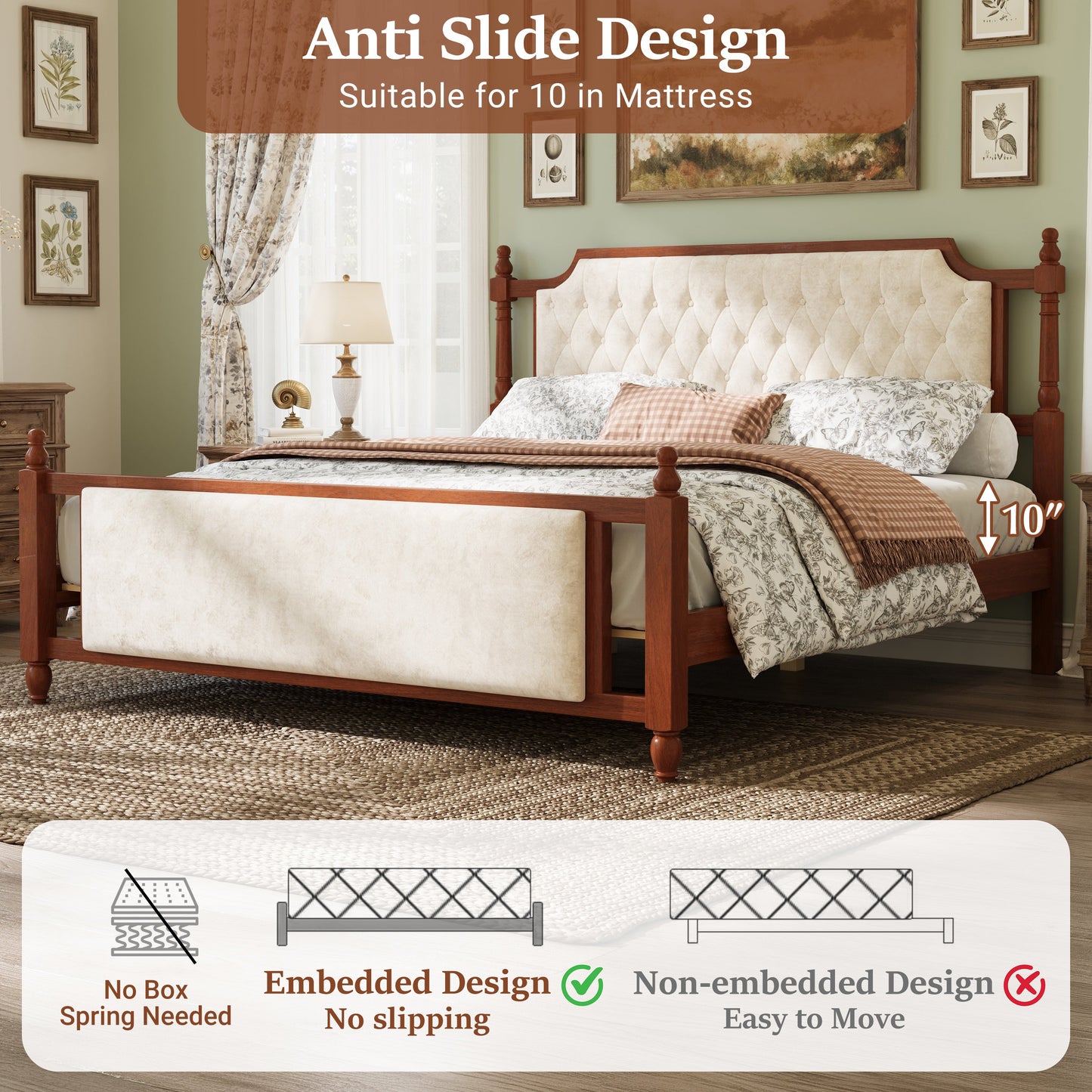 King Size Upholstered Platform Bed with Button Tufted Headboard