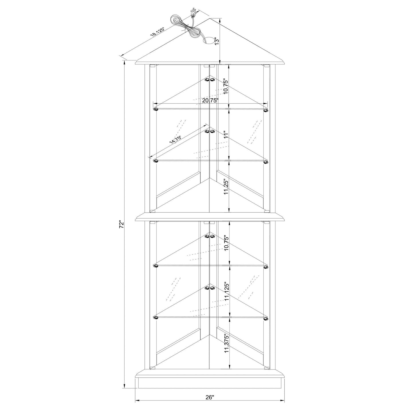 Corner Curio Dispaly Cabinet With Lights, Adjustable Tempered Glass Shelves, Mirrored Back (E26 Light Bulb Not Included)