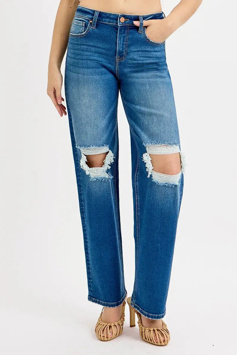 Women's Plus Size Jeans Boyfriend Jeans - Mid Waist Distressed - Women's Plus Size