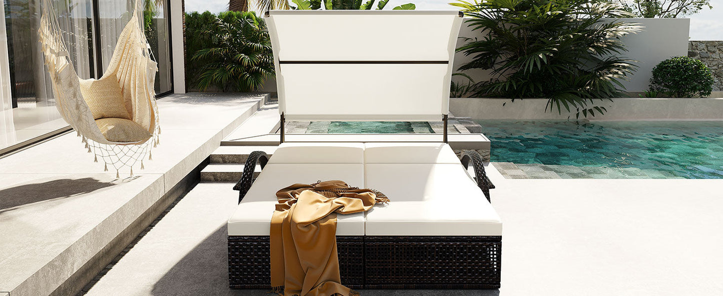 U_STYLE Outdoor Steel Frame Sun Lounger with Adjustable Backrest