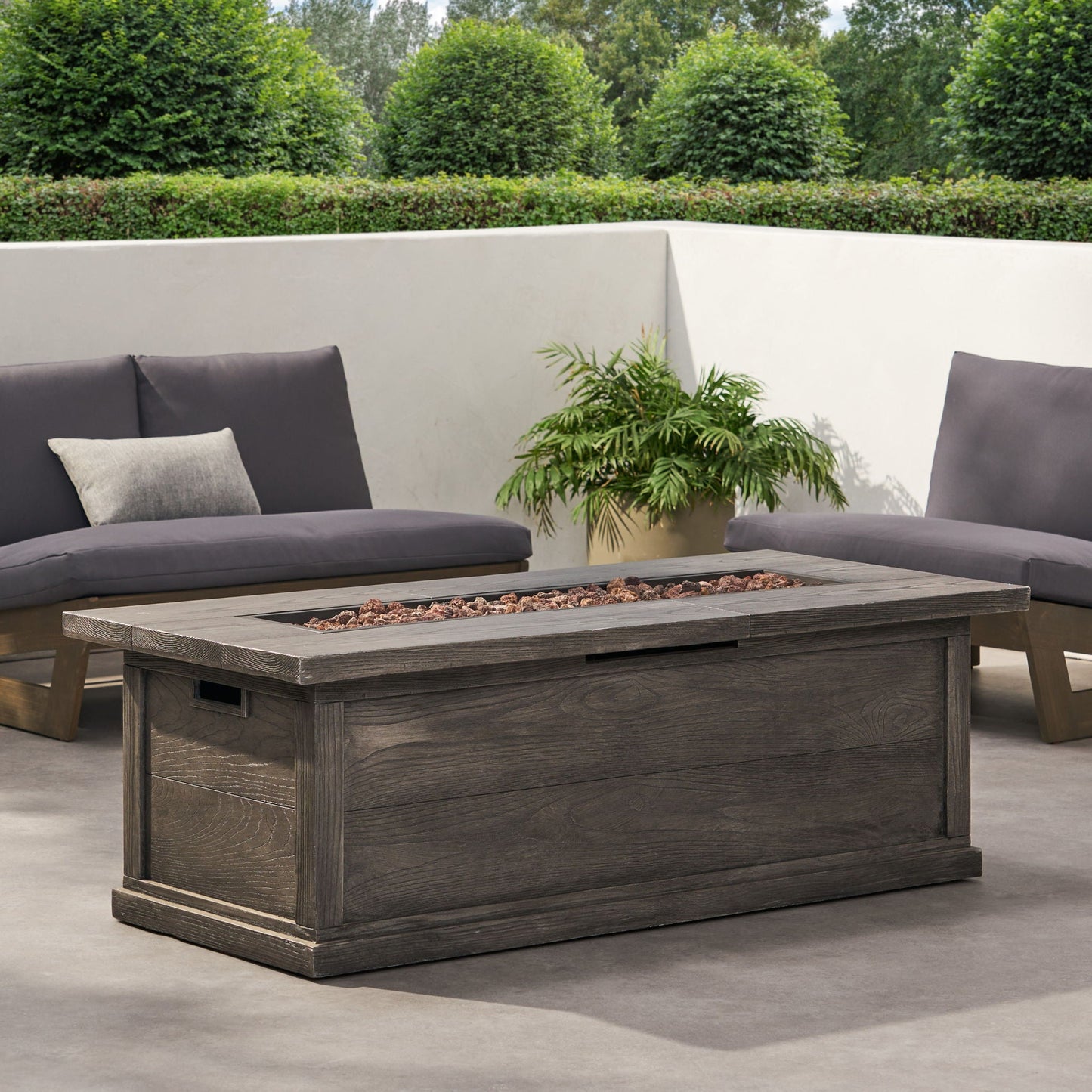 Transitional Rectangular Outdoor Propane Fire Pit With 50,000 BTU