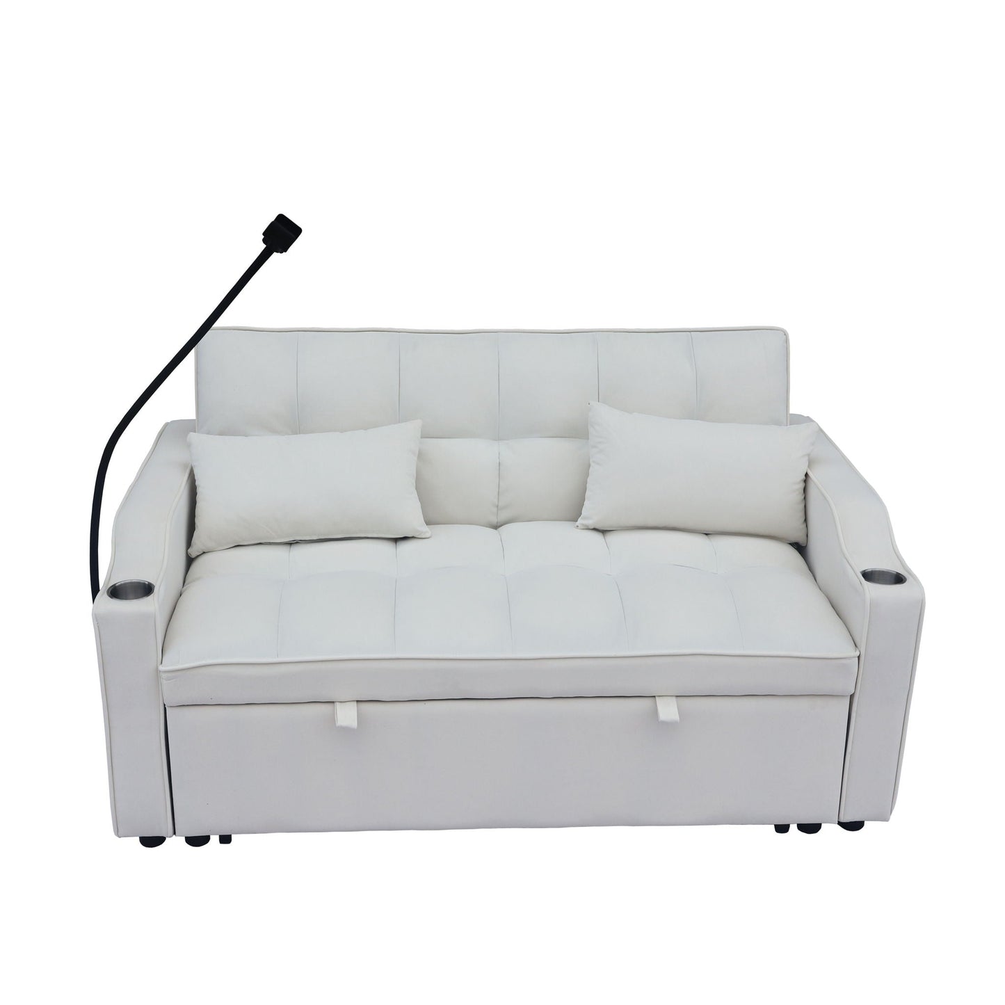 Modern Loveseat Futon Sofa With Pullout Bed, Adjustable Reclining Backrest, Toss Pillows