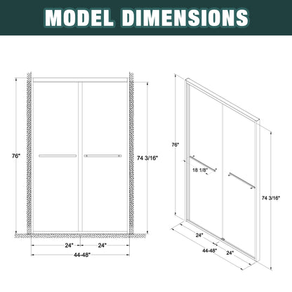 Premium Aluminum Frame Double Sliding Shower Door