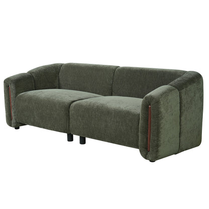 Modern Minimalist Curved Block Sofa with Wood Accents - Cream Boucle