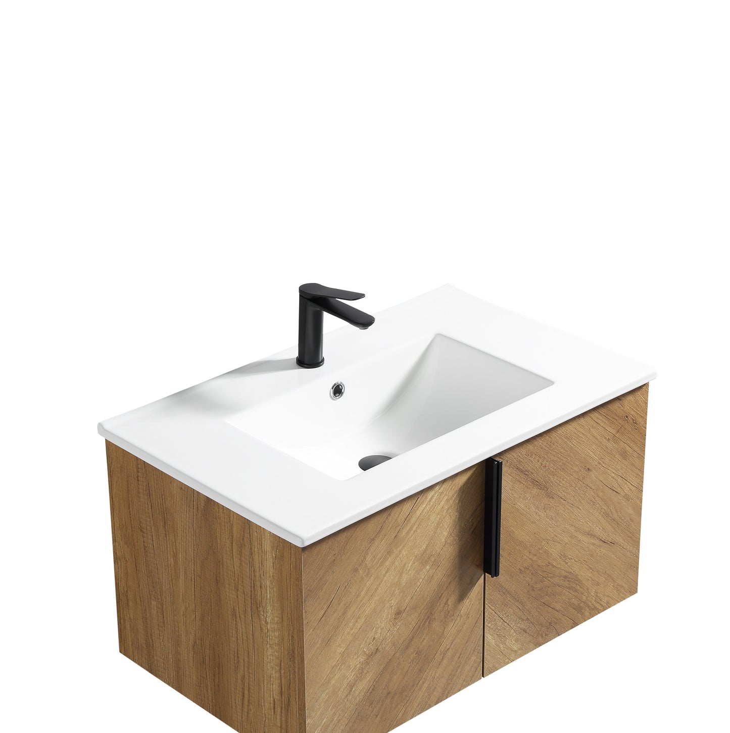 36 Inch Wall-Mounted Bathroom Vanity with 3D Fluted Panel & Ceramic Integrated Sink
