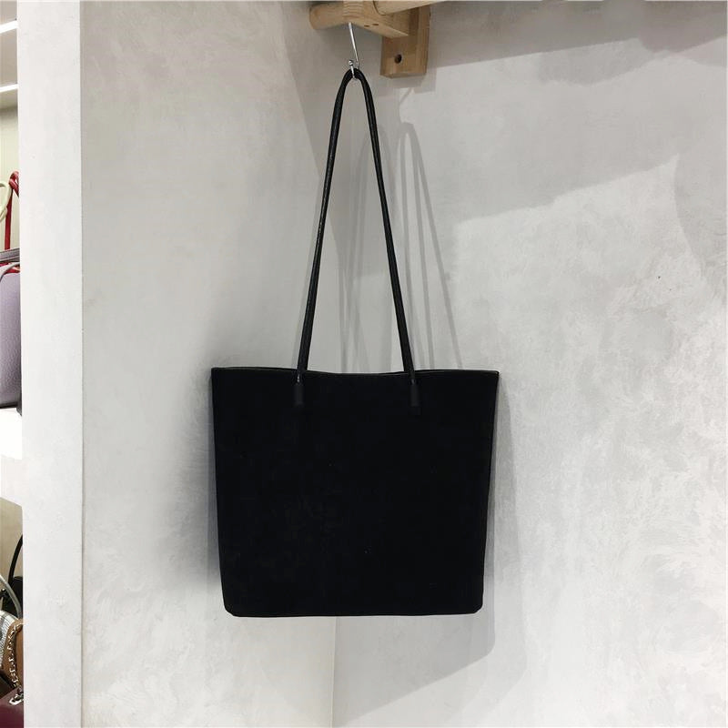 Retro Suede-Like Fabric Simple Handheld Shoulder Tote Bag