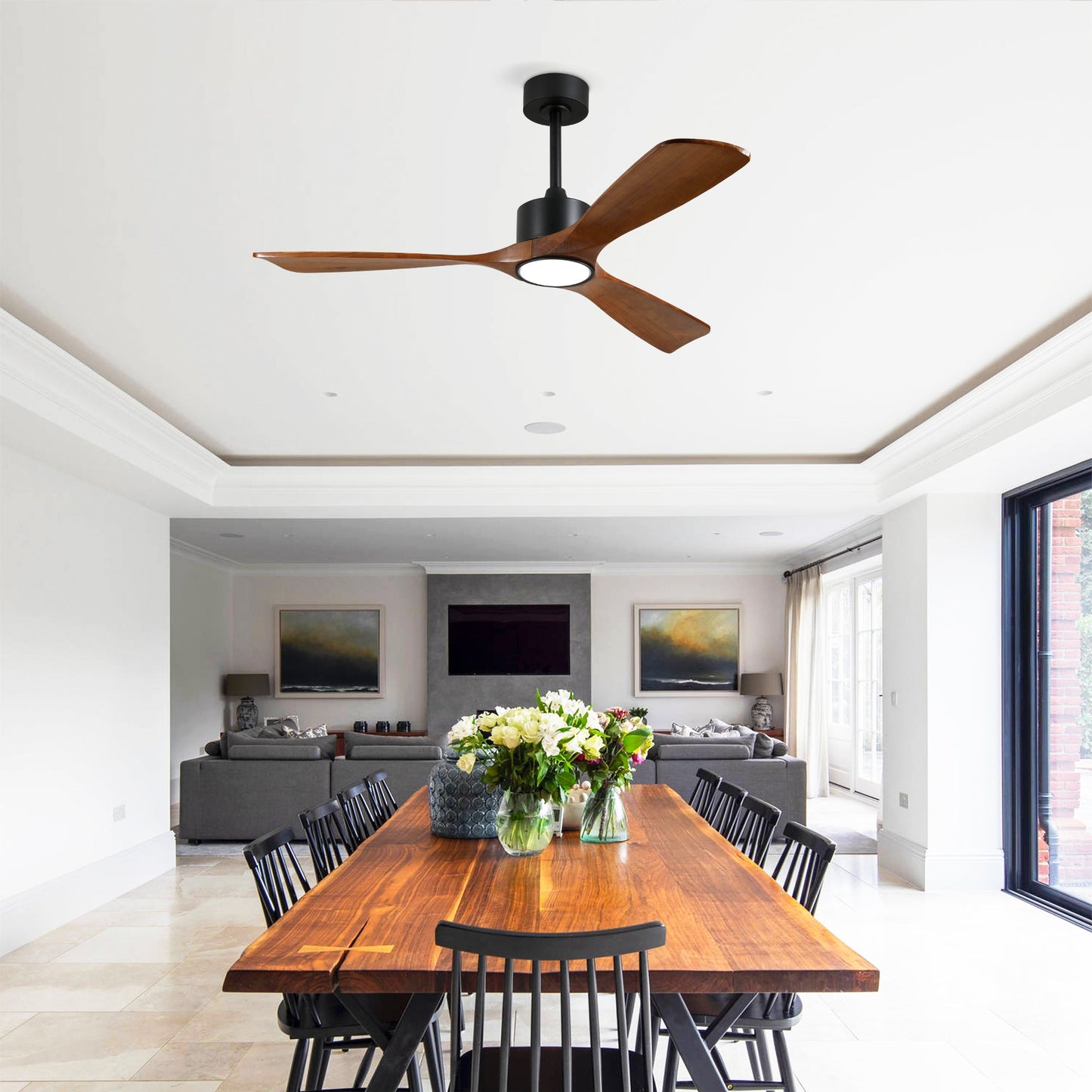 52 Inch Solid Wood Ceiling Fan with Light Kit and Remote Control