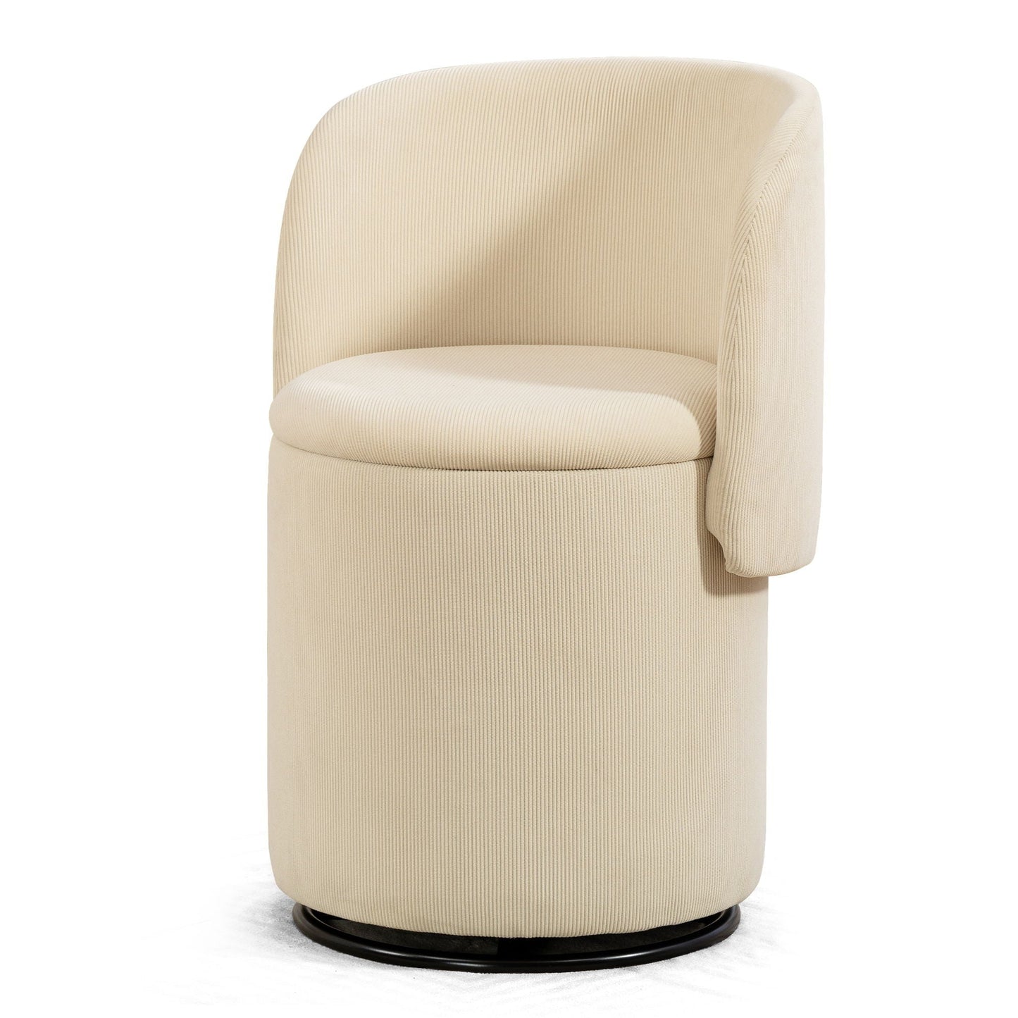 Barrel Chair, Built In Storage, 360° Swivel - Beige
