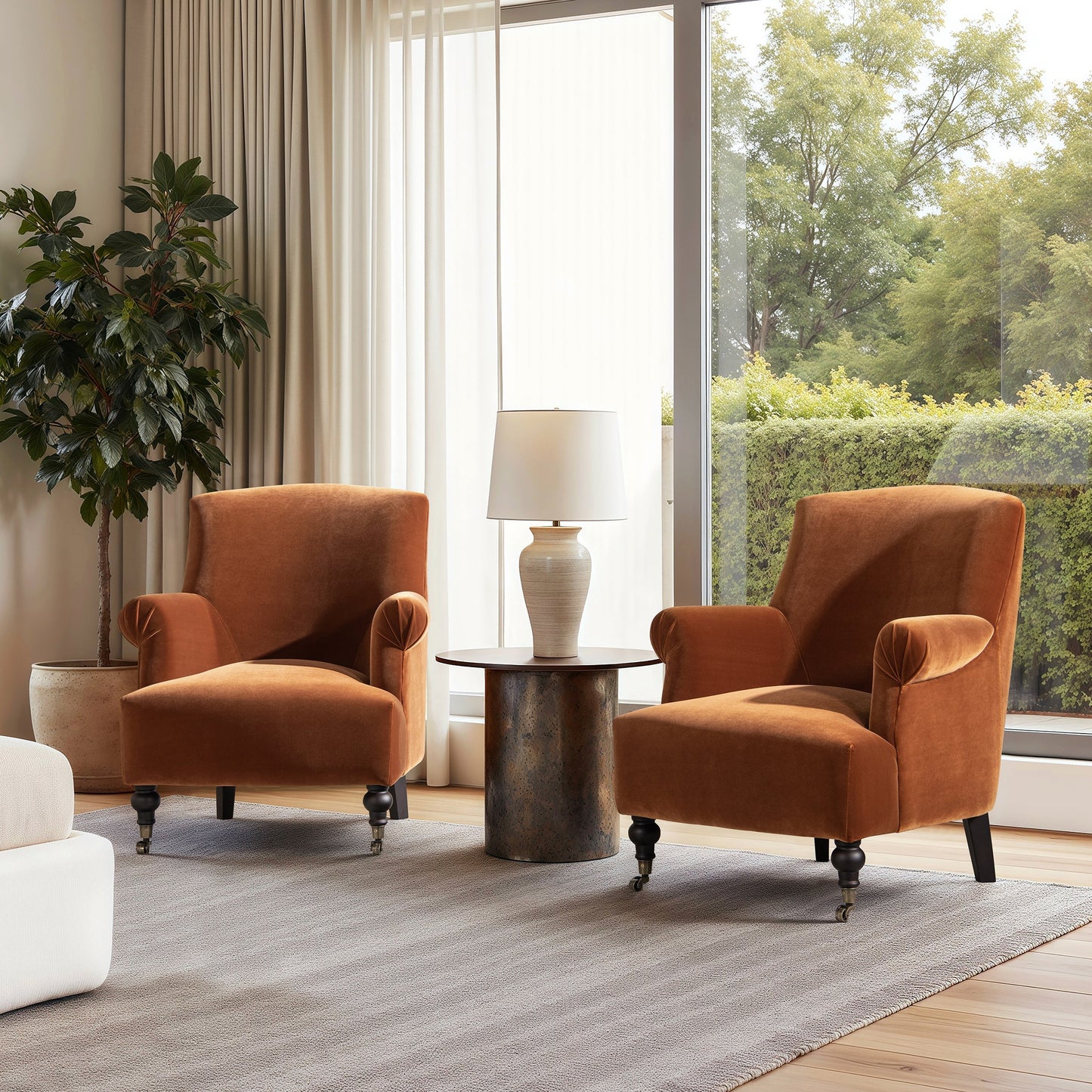 Eloise 30' Pleated Sock Arm Accent Armchair, Burnt Orange Performance Velvet
