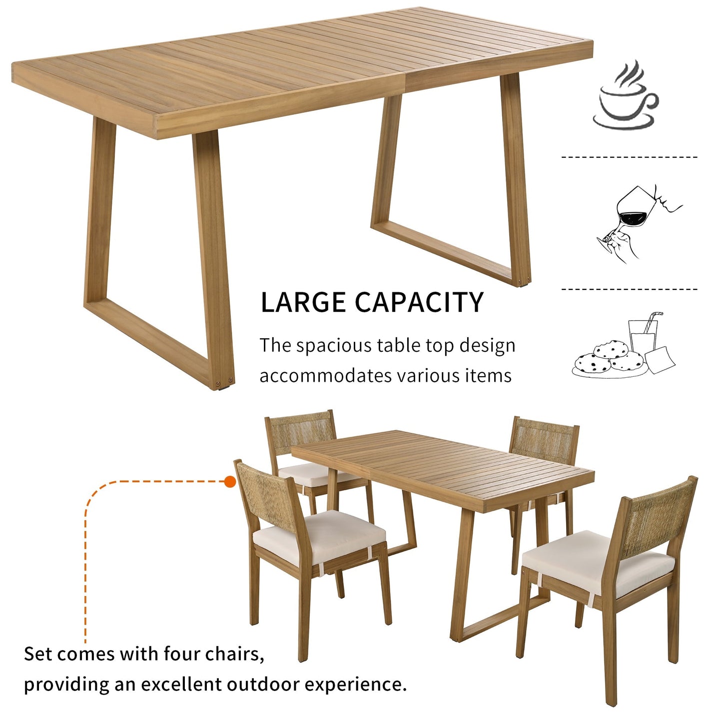 U_Style Multi-Person Outdoor Acacia Wood Dining Table and Chair Set