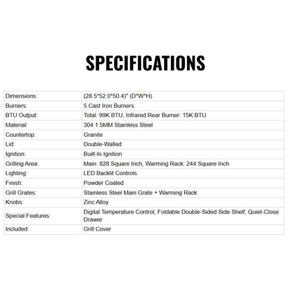 49-Inch Professional 99K BTU Outdoor Stainless Steel BBQ Grill (SAK91342)