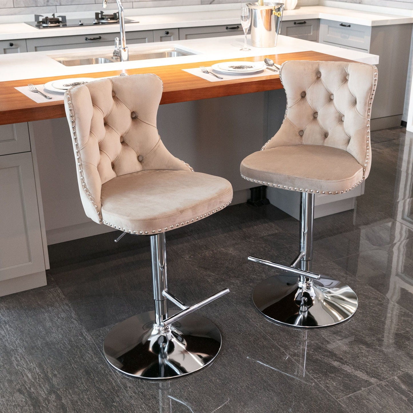 Swivel Adjustable Height Barstools Set of 2