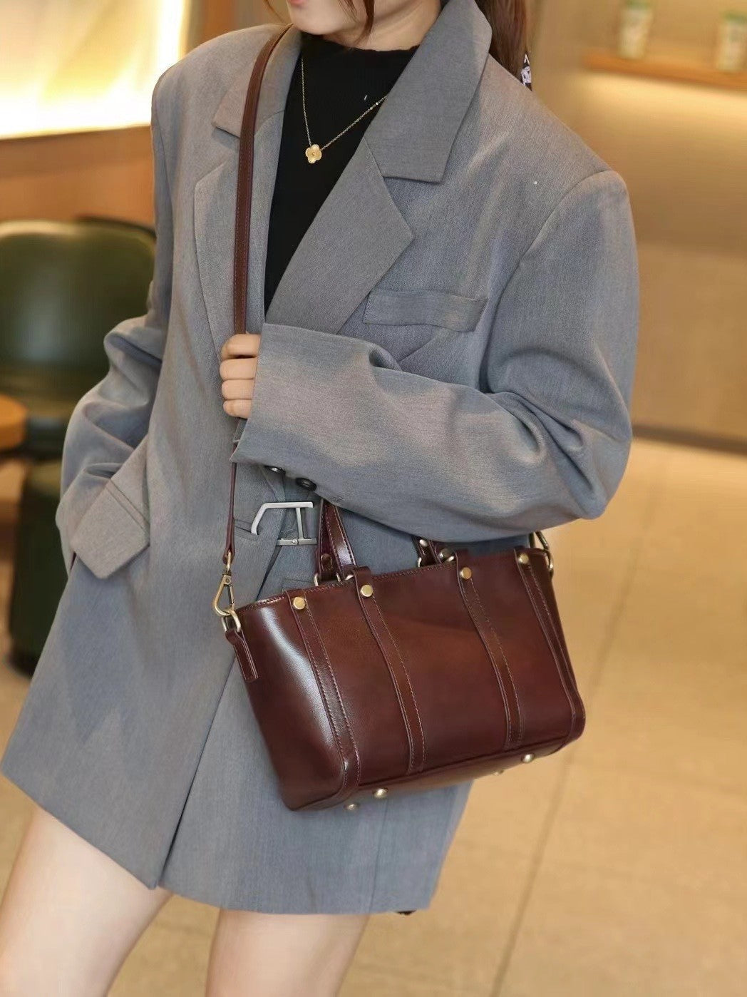 Baidie Leather Women's Bags Cross-Border Customizable New Handbag First Layer Cowhide Large Capacity Shoulder Messenger Tote Bag