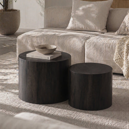 Nesting Coffee Table Set of 2 Round Wooden Tables