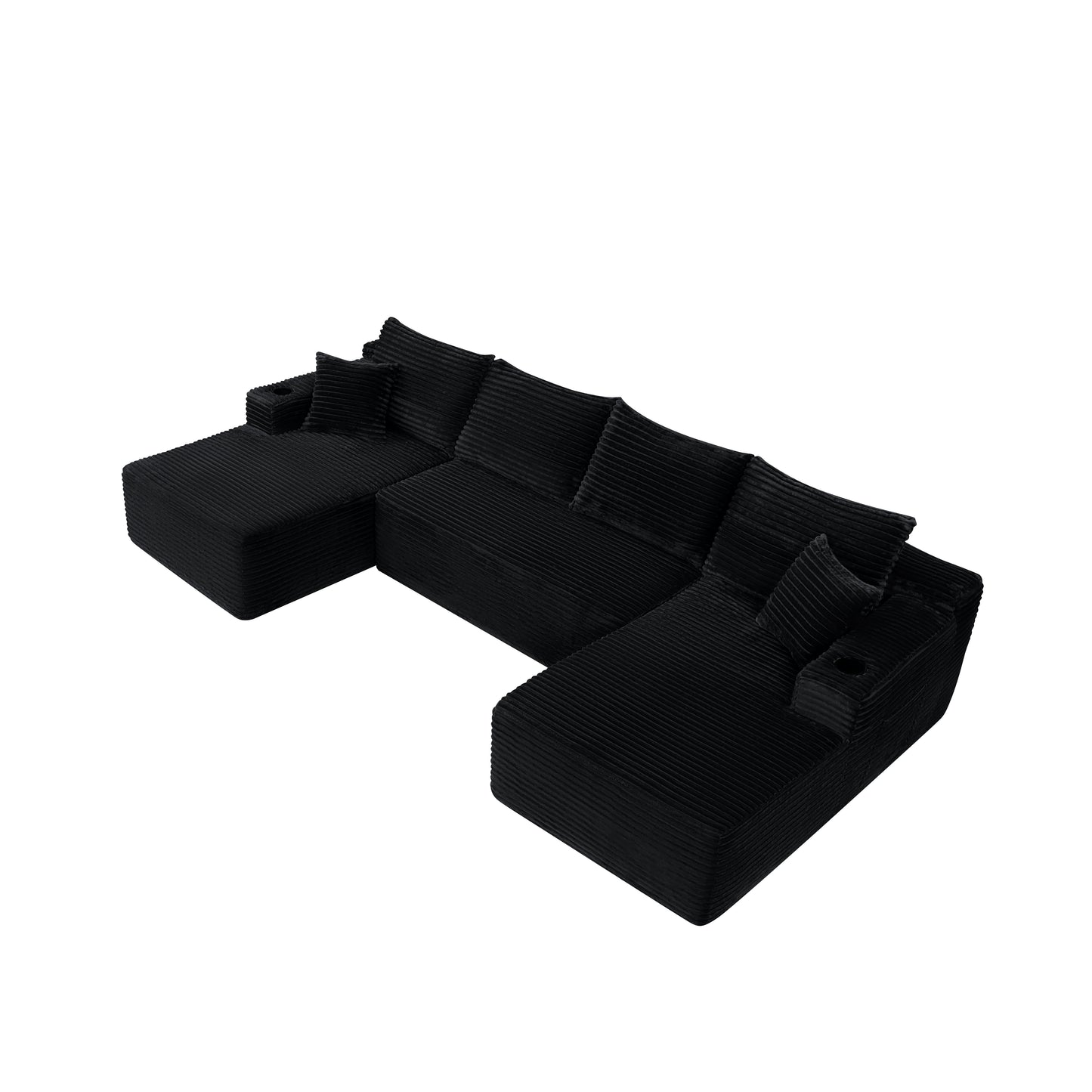 126" Cloud Sectional Sofa with U-Shape Chaise and Side Pockets and Cup Holder