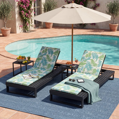 Black Acacia Wood Chaise Lounge with Leaf Coconut Cushion