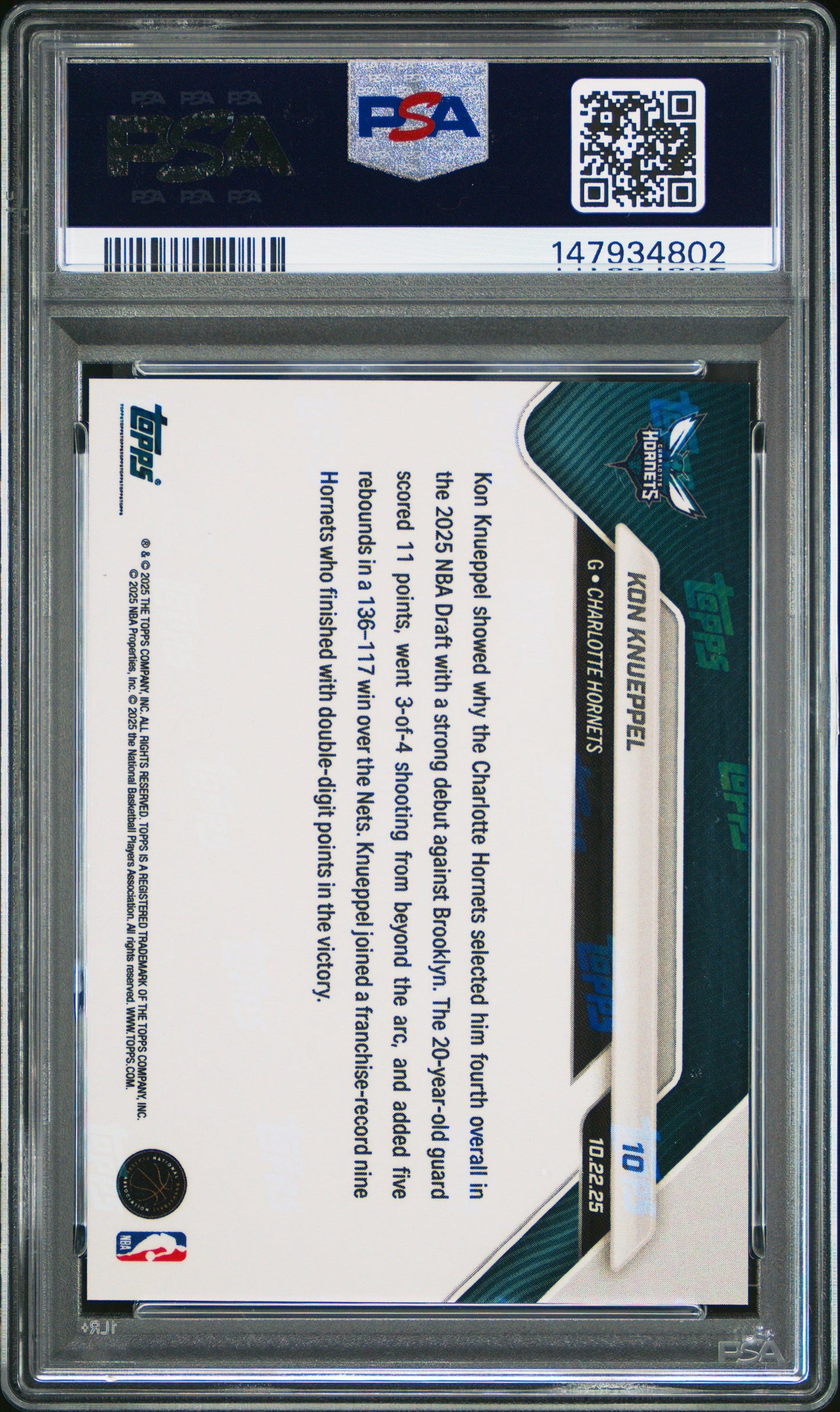 Graded 2025 Topps Now Kon Knueppel #10 Orange Foil /25 Rookie RC Basketball Card PSA 8 Near Mint