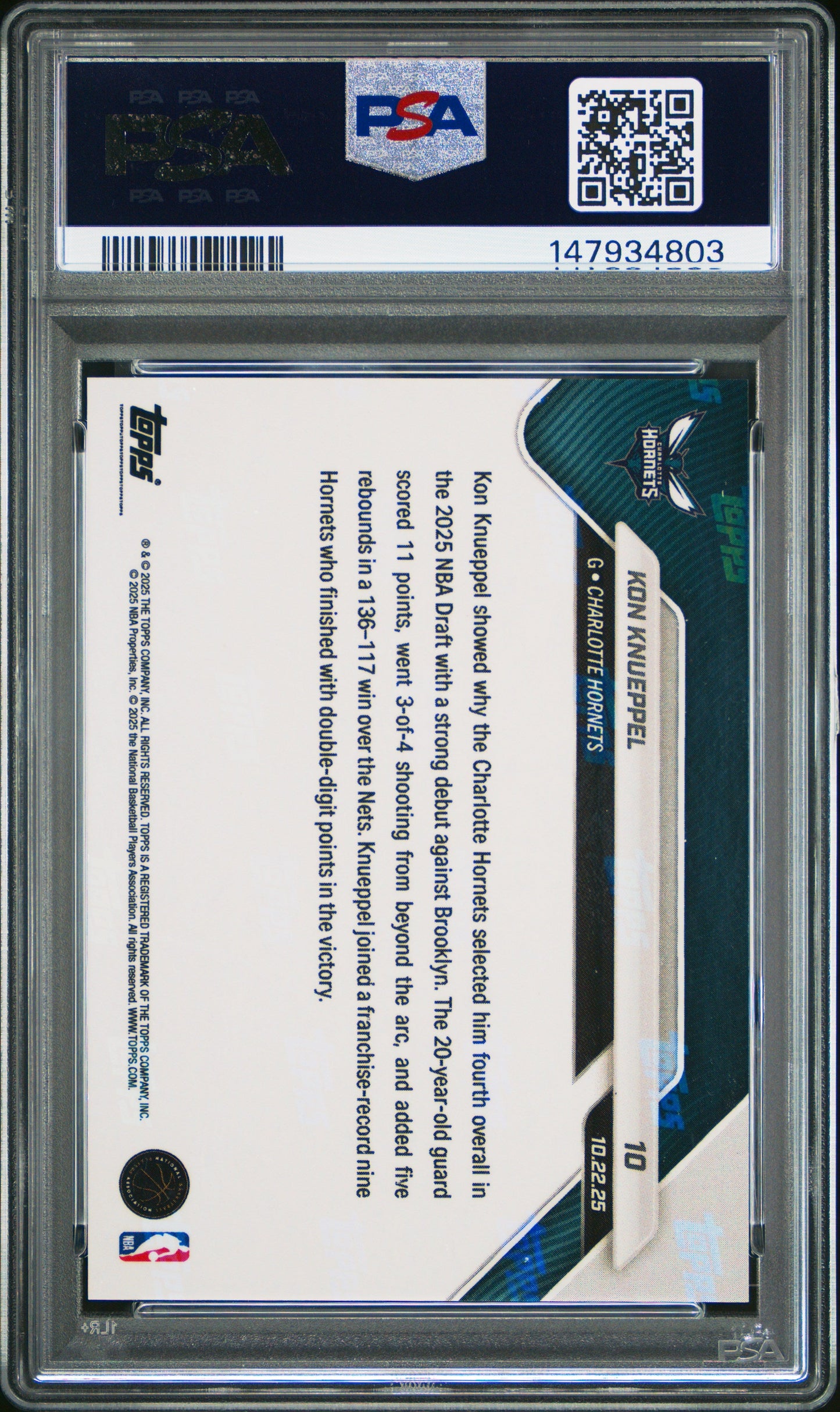 Graded 2025 Topps Now Kon Knueppel #10 Gold Foil /50 Rookie RC Basketball Card PSA 8 Near Mint