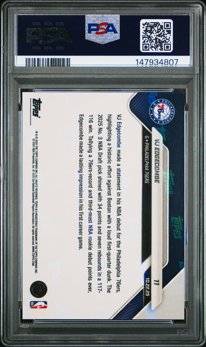 Graded 2025 Topps Now VJ Edgecombe #11 Green Foil /99 Rookie RC Basketball Card PSA 8 Near Mint