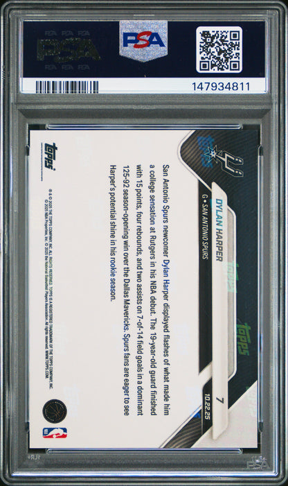 Graded 2025 Topps Now Dylan Harper #7 Orange Foil /25 Rookie RC Basketball Card PSA 8 Near Mint