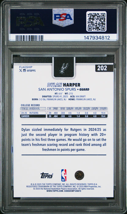 Graded 2025 Topps Dylan Harper #202 Rookie RC Basketball Card PSA 9 Mint