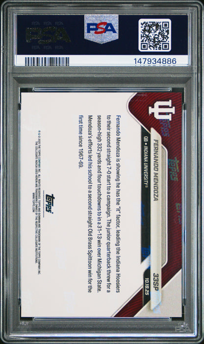 Graded 2025 Topps Bowman U Now Fernando Mendoza #33SP Rookie RC Football Card PSA 10 Gem Mint