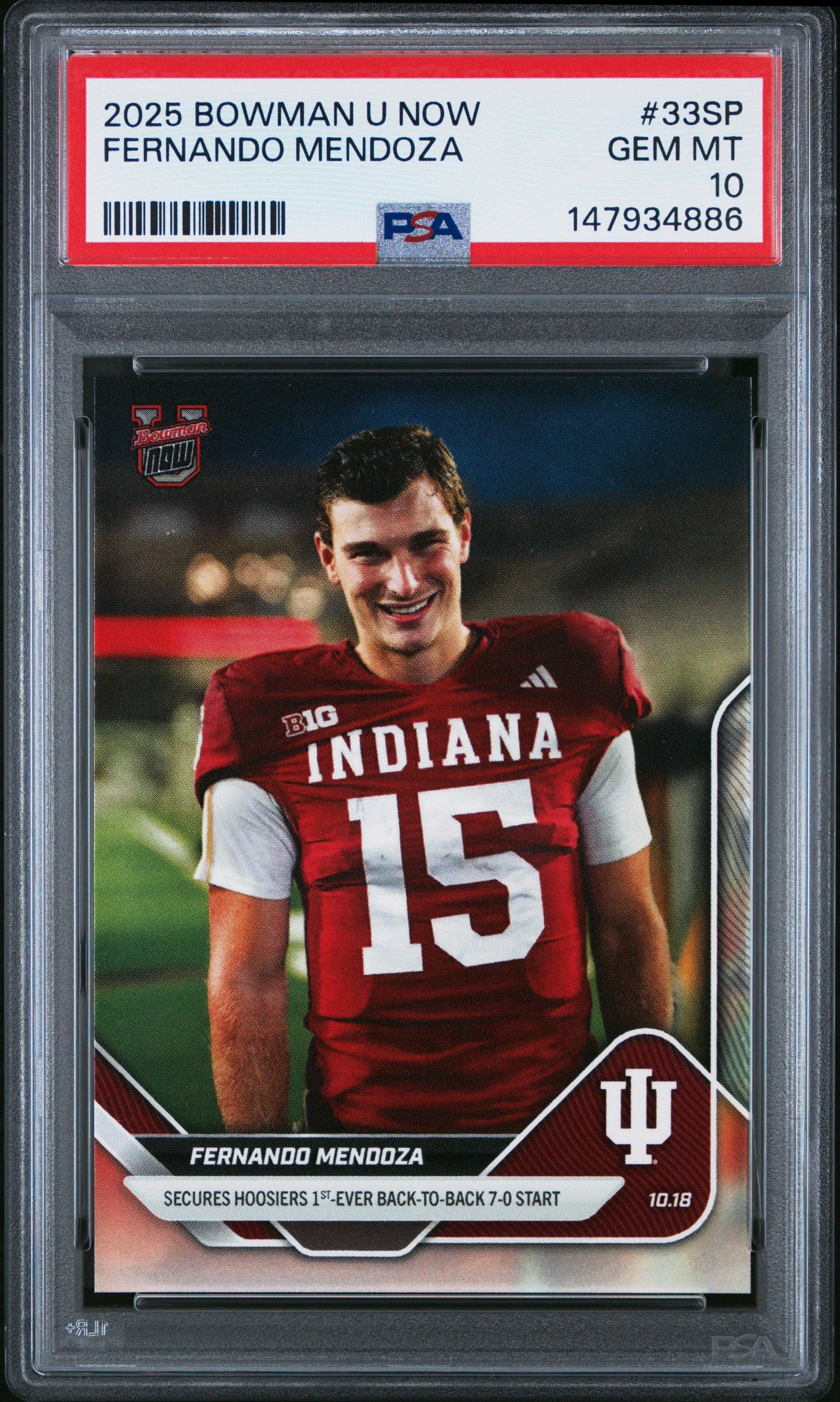 Graded 2025 Topps Bowman U Now Fernando Mendoza #33SP Rookie RC Football Card PSA 10 Gem Mint
