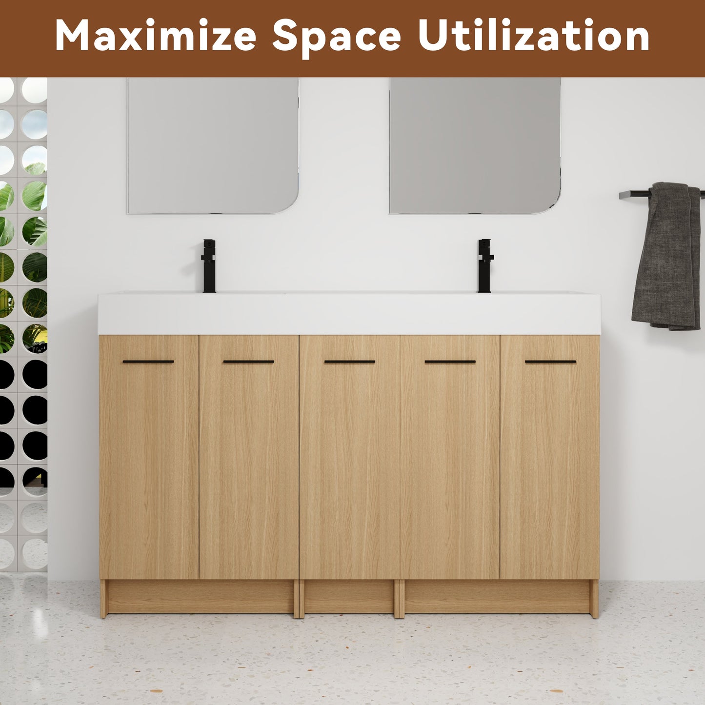 60" Double Sink Bathroom Vanity with Extra-Large Storage