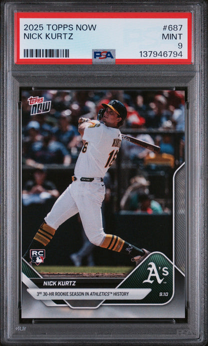Graded 2025 Topps Now Nick Kurtz #687 Rookie RC Baseball Card PSA 9 Mint