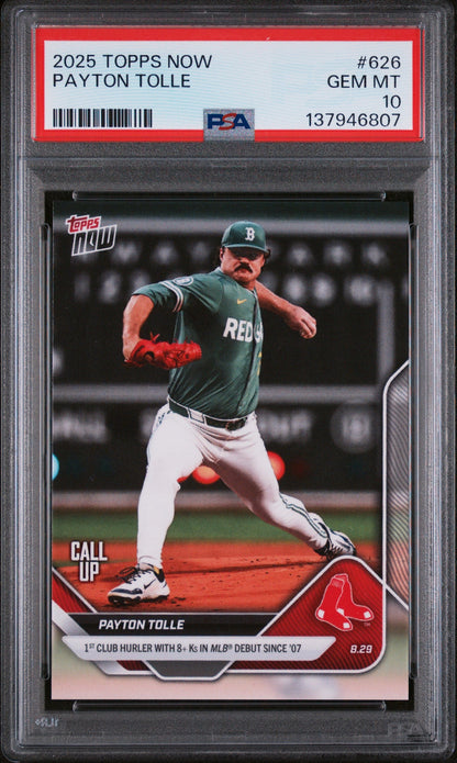 Graded 2025 Topps Now Payton Tolle #626 Rookie RC Baseball Card PSA 10 Gem Mint