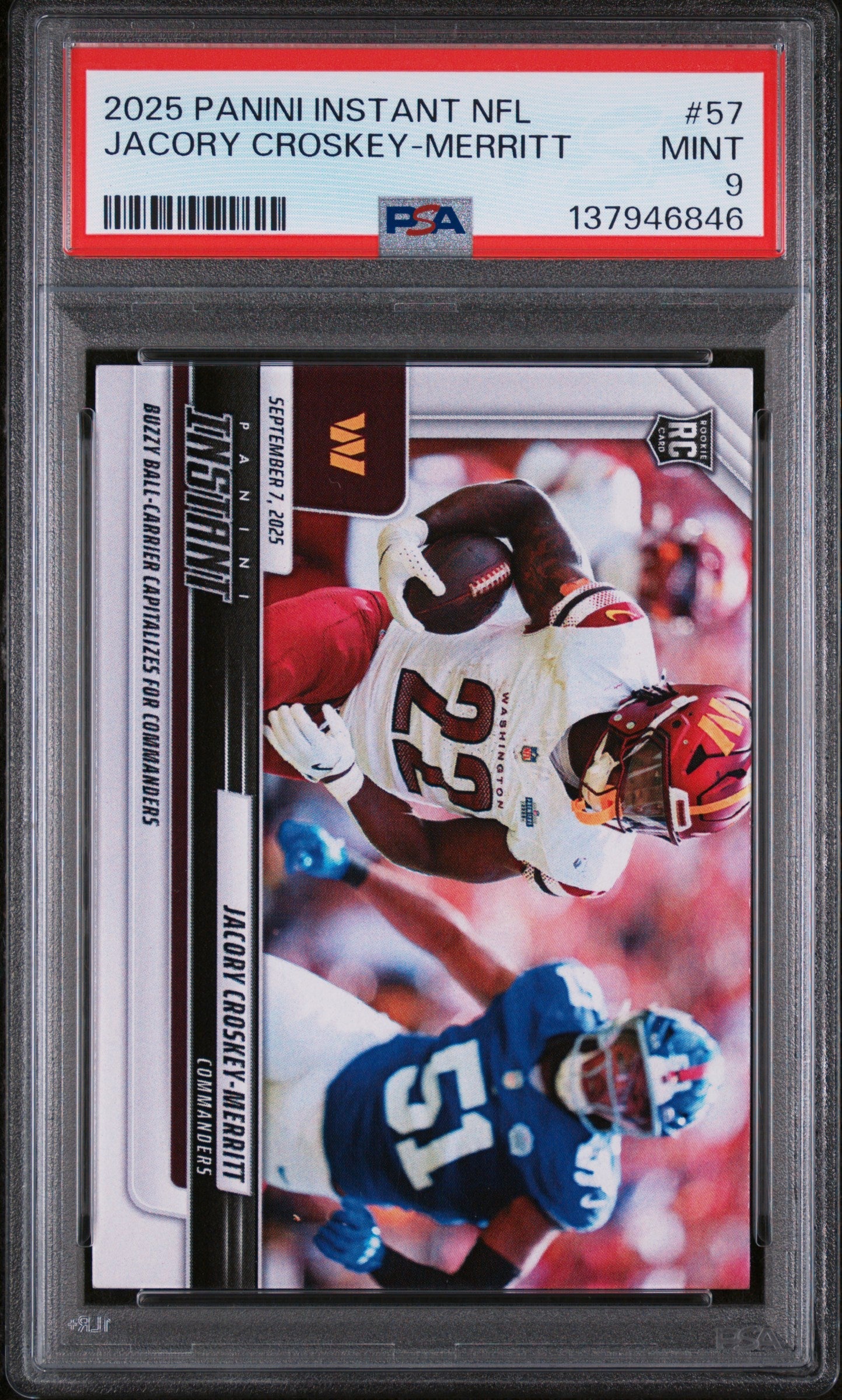 Graded 2025 Panini Instant Jacory Croskey-Merritt #57 Rookie RC Football Card PSA 9 Mint