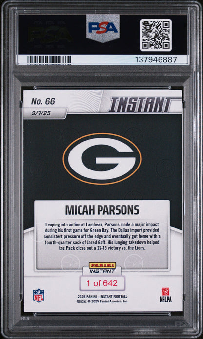 Graded 2025 Panini Instant Micah Parsons #66 Football Card PSA 10 Gem Mint