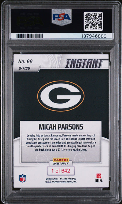 Graded 2025 Panini Instant Micah Parsons #66 Football Card PSA 9 Mint