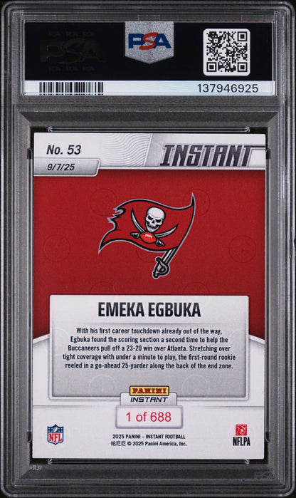 Graded 2025 Panini Instant NFL Emeka Egbuka #53 Rookie RC Football Card PSA 9 Mint