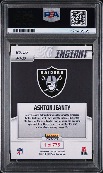 Graded 2025 Panini Instant Ashton Jeanty #55 Rookie RC Football Card PSA 10 Gem Mint