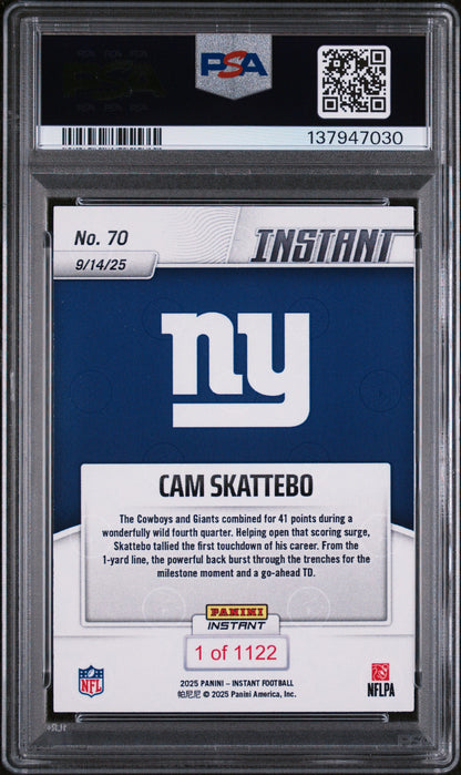Graded 2025 Panini Instant Cam Skattebo #70 Rookie RC Football Card PSA 10 Gem Mint