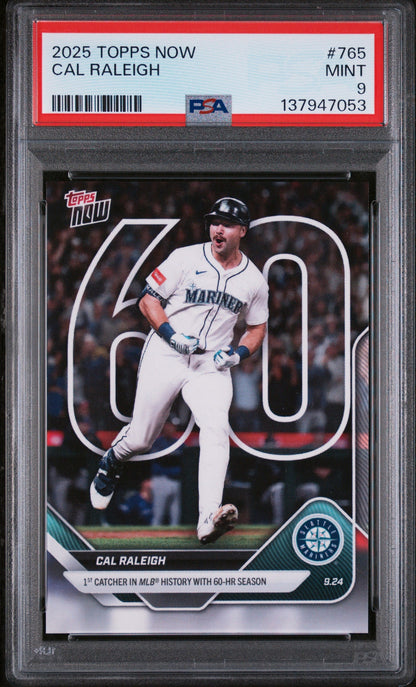 Graded 2025 Topps Now Cal Raleigh #765 Baseball Card PSA 9 Mint