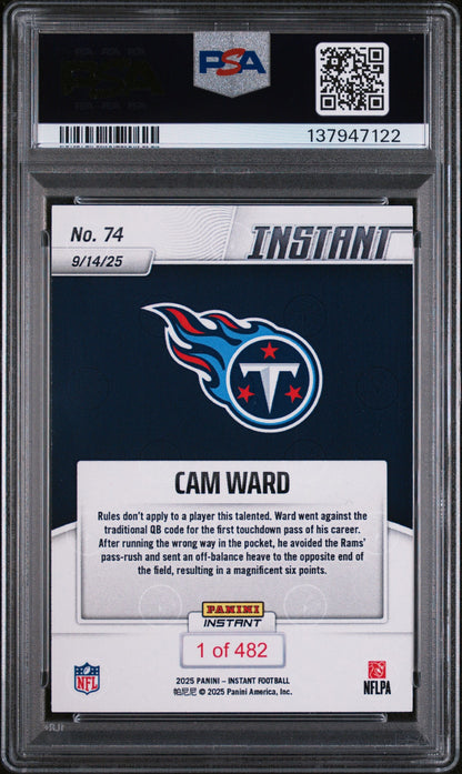 Graded 2025 Panini Instant NFL Cam Ward #74 Rookie RC Football Card PSA 8 Near Mint