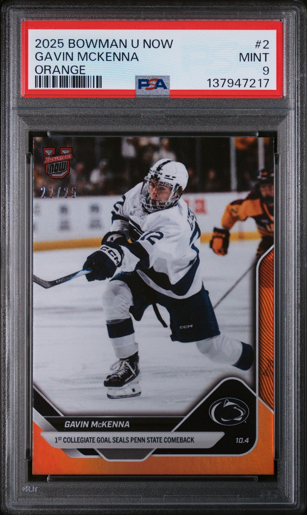 Graded 2025 Topps Bowman U Now Gavin McKenna #2 Orange Foil /25 Rookie RC Hockey Card PSA 9 Mint