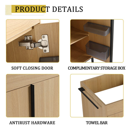 60-Inch Freestanding Bathroom Cabinet with Soft Close Doors & Open Storage