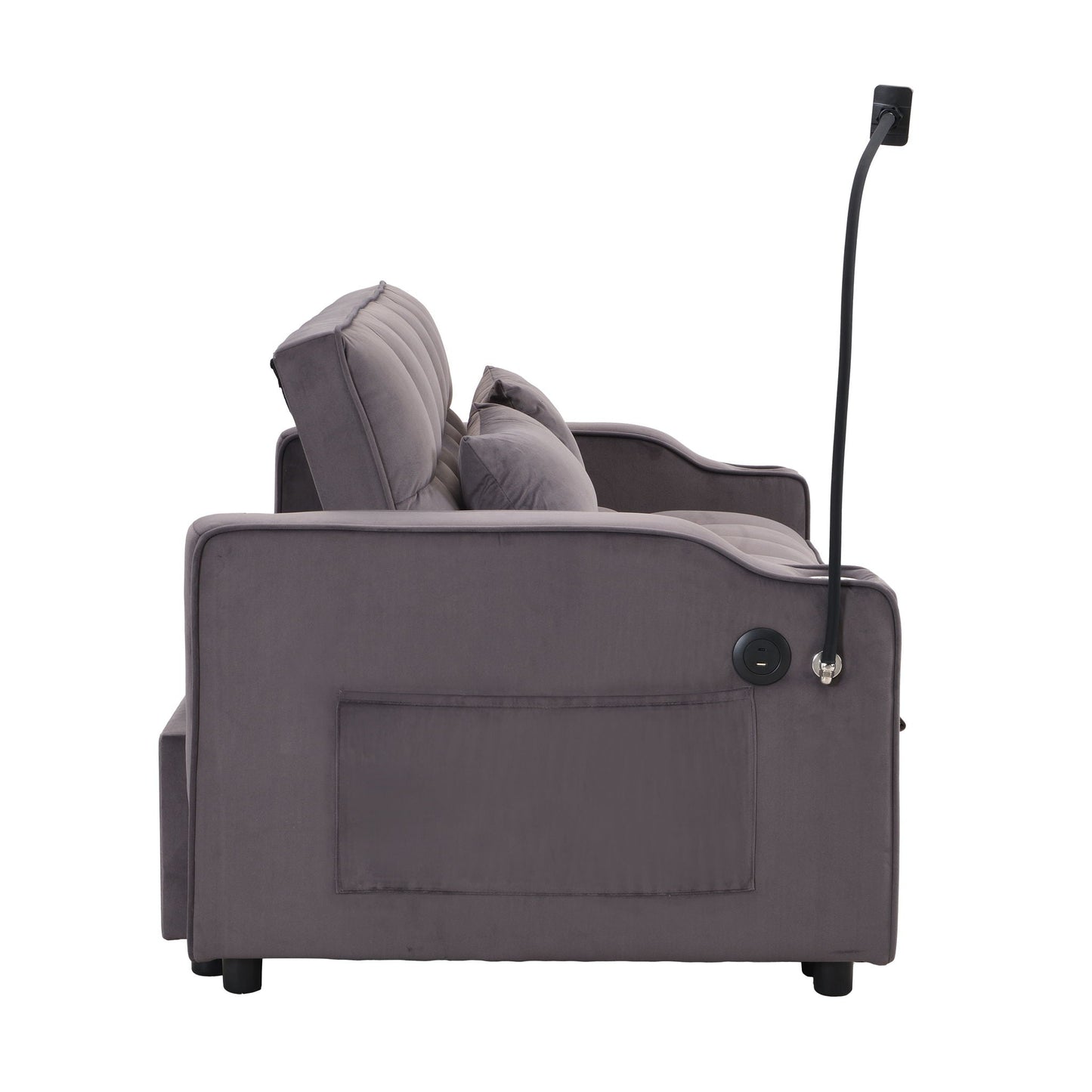 Modern Loveseat Futon Sofa With Pullout Bed, Adjustable Reclining Backrest, Toss Pillows