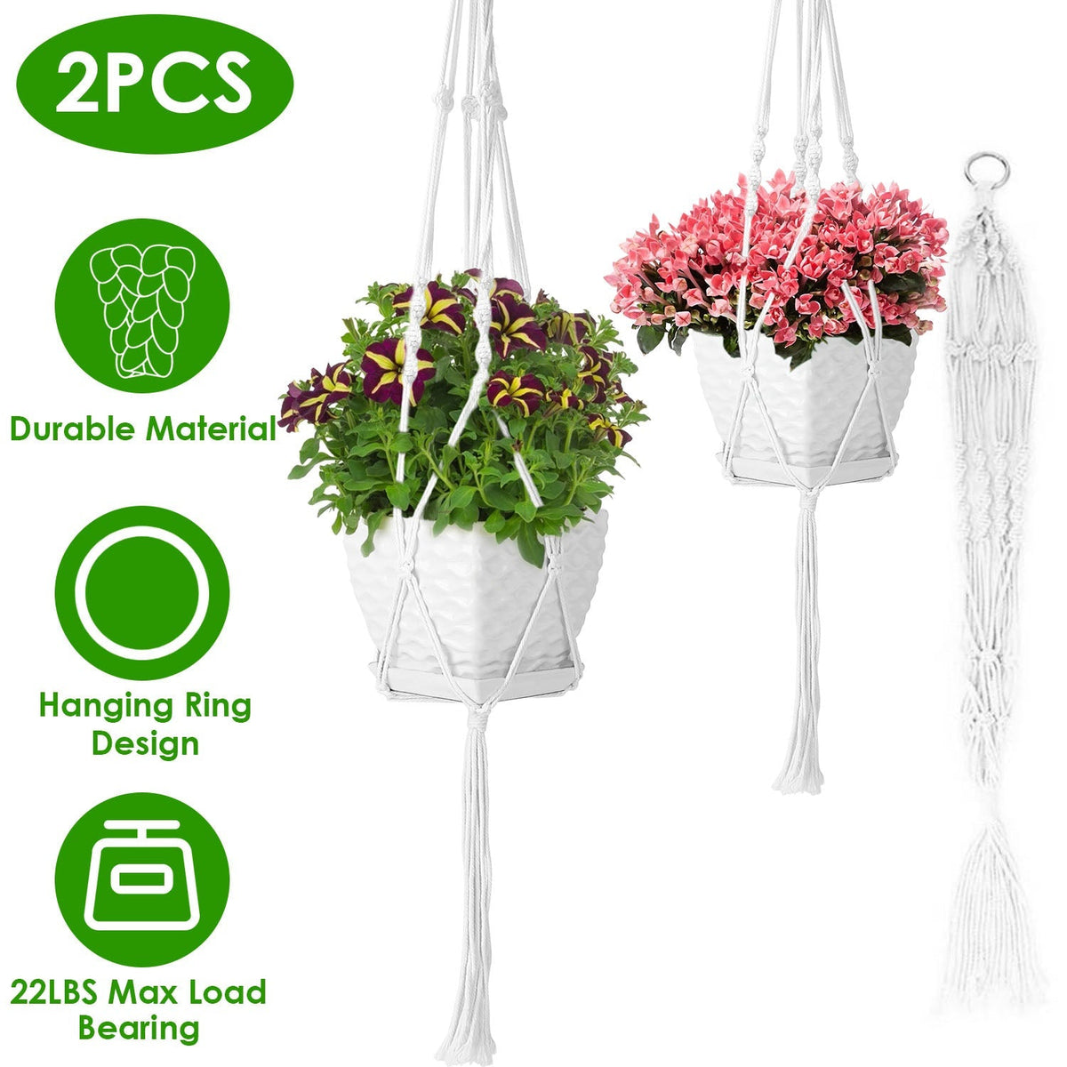2Pcs Plant Hanger Flowerpot Net Bag 40in Cotton Rope Plant Hangers 4Legs Plant Hanger Fit For Round Or Square Plant Pot 4-11in