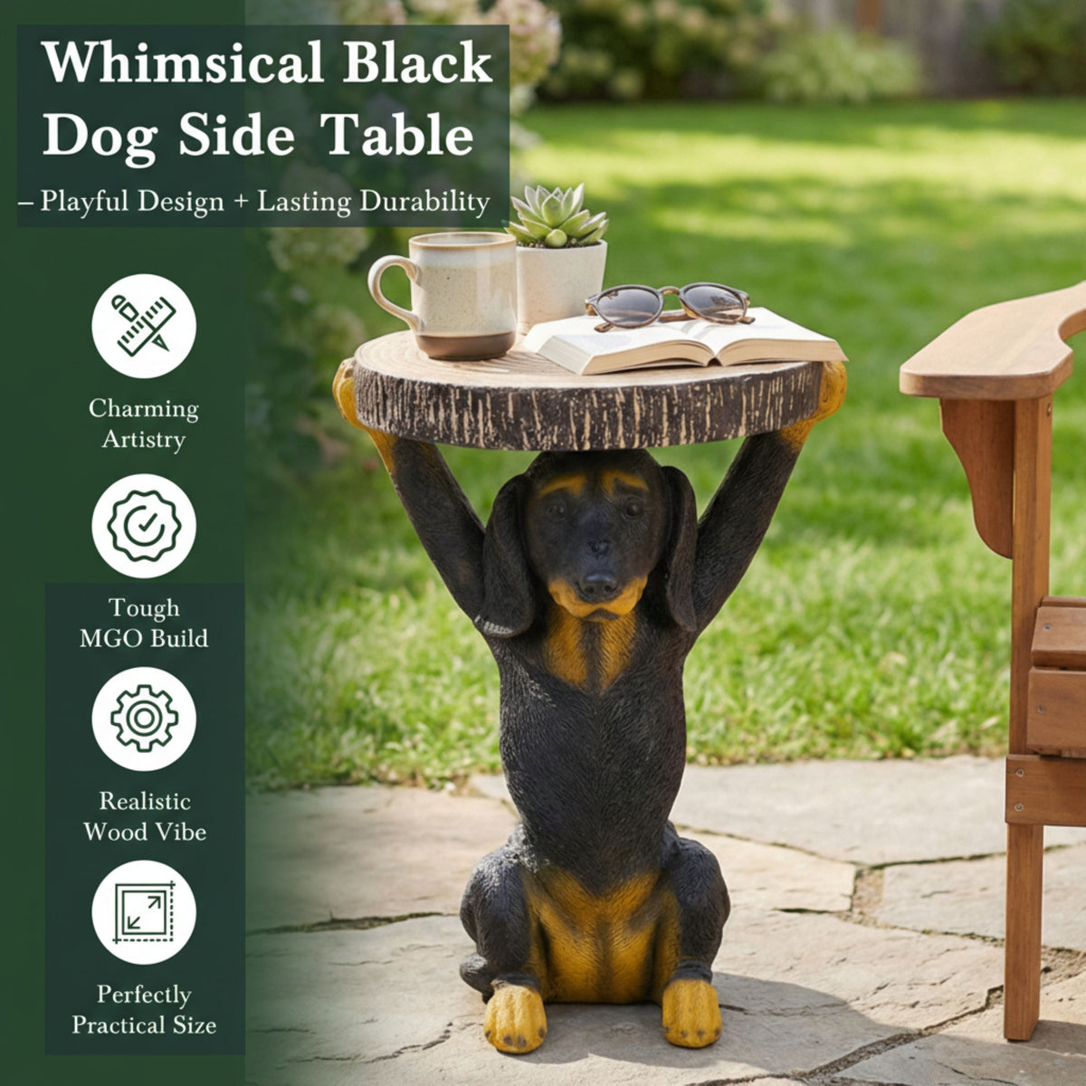 Whimsical Black Dog MGO Side Table
