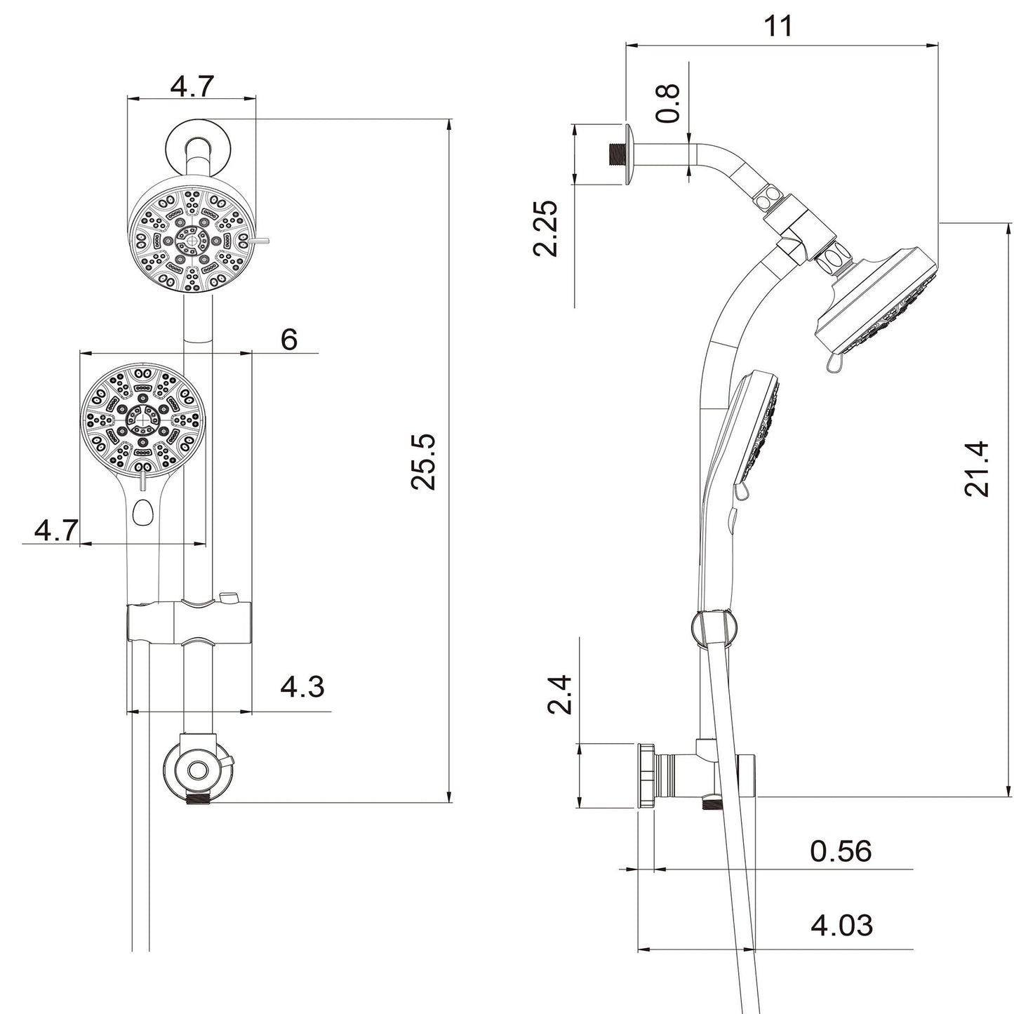 Multi Function Dual Shower Head System With 4.7" Rain Showerhead, 8 Function Hand Shower, Adjustable Slide Bar