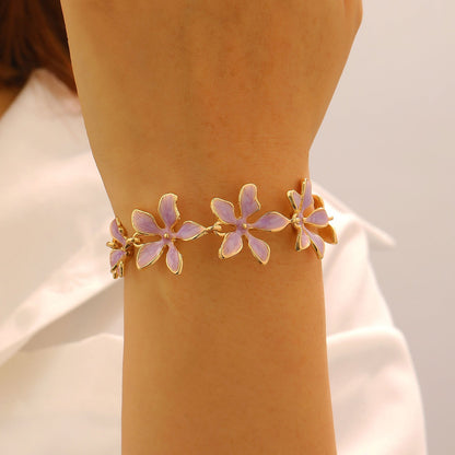 Trendy Geometric Enamel Flower Jewelry Set