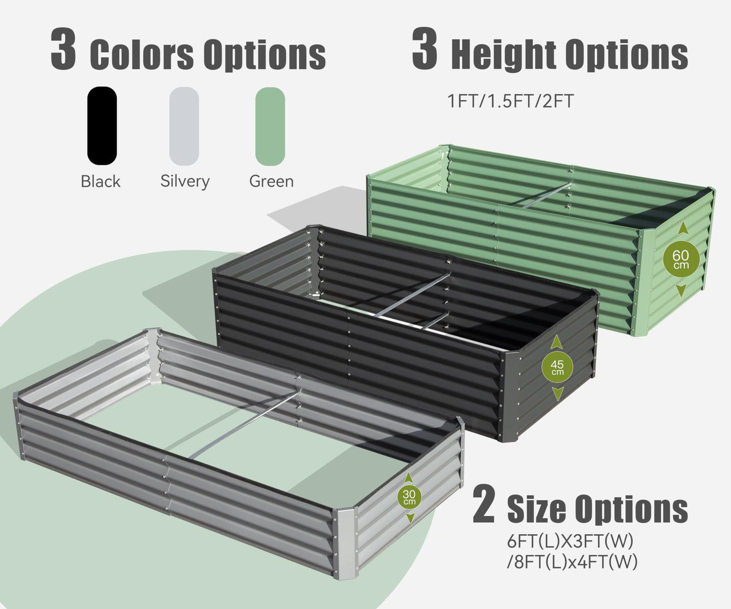 6x3x1.5ft Galvanized Raised Garden Bed