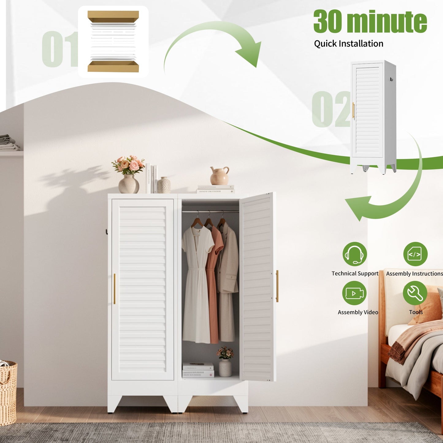 47.2" Narrow Metal Storage Closet with Louvered Door
